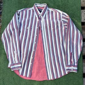 Wrangler Men's Brushpopper Striped Shirt - Pink Purple, White Western vintage XL